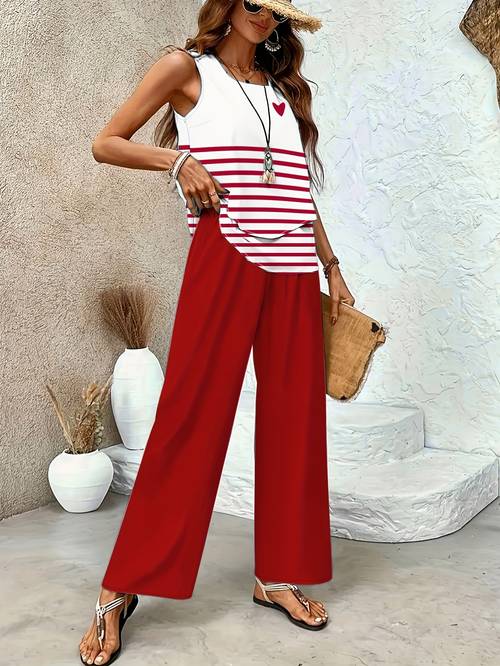 directional development new twill plant stripe neck double layer sleeveless vest straight pants casual comfortable vest suit