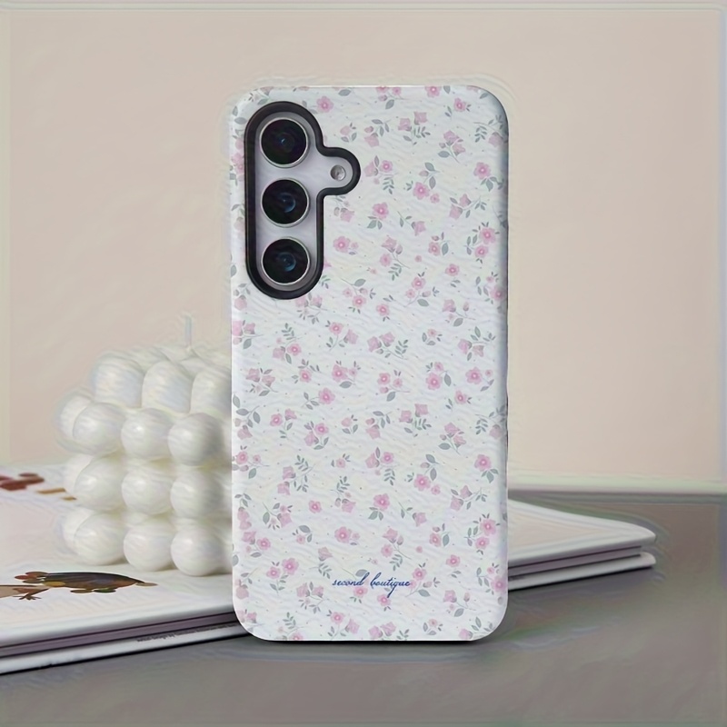 TEMU Phone Case: Floral Pattern Suitable For Galaxy S25 Ultra Case 4g 5g Plant Pattern Frosted Soft Case Black Phone Case