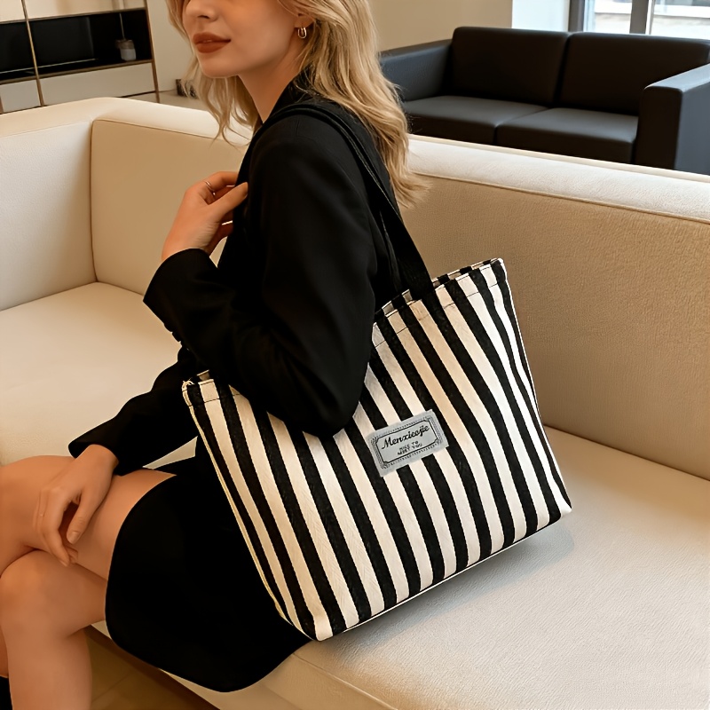TEMU 1 pz Borsa Tote a Righe Fresca Estate, Taglia Grande e Grande Capacit� Borsa Tote Casual , Monospalla e da Pendolare, Regalo per Donne