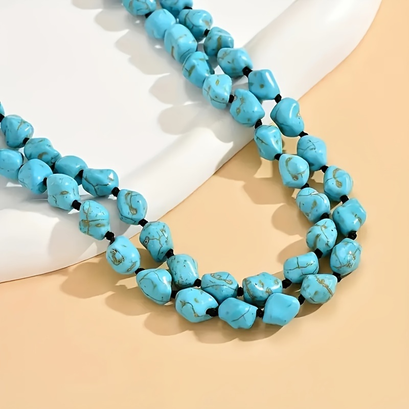 Turquoise Double Layer Statement Necklace, Bohemian Style