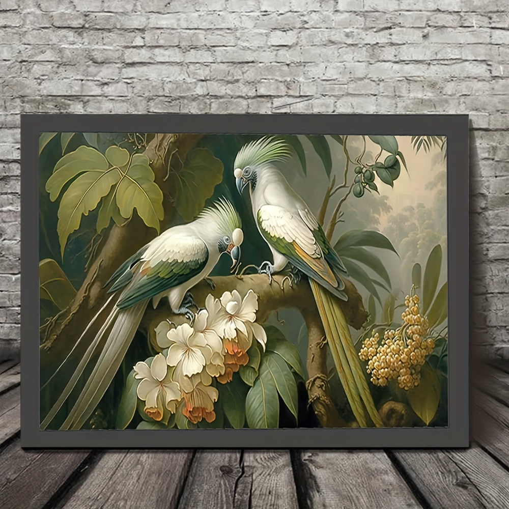 

Stunning Parrots & Floral Forest Canvas Art, 11.8"x15.7", Framed Wall Decor For Living Room And Bedroom