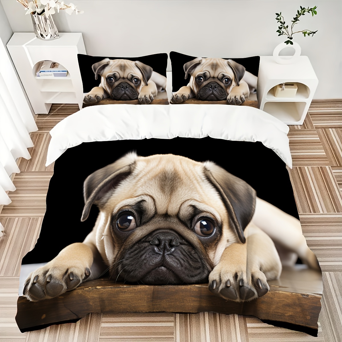 3pcs custom name pug bedding set duvet cover closure duvet cover