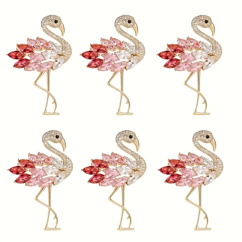 TEMU 6-pack Flamingo Wildlife Brooch, Ladies' Elegant Enamel Bird Brooch, Fashion Hat Bag Additions, Wedding Jewelry Gifts