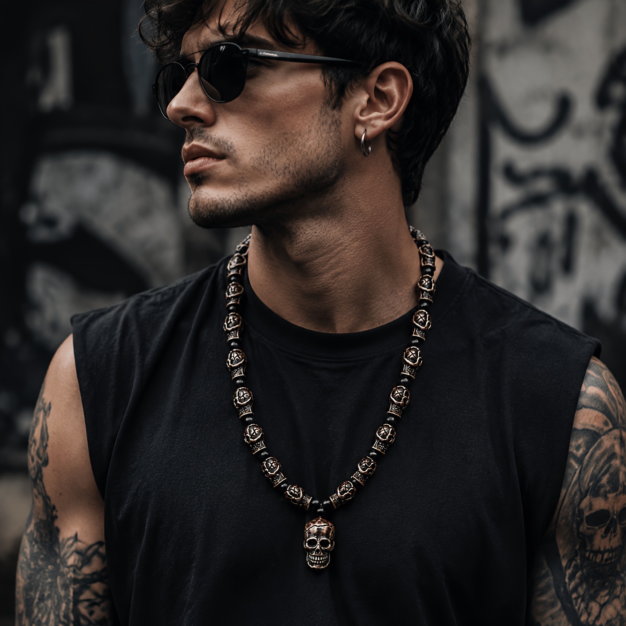 fx801 imitation yak bone necklace halloween skull beaded - Temu