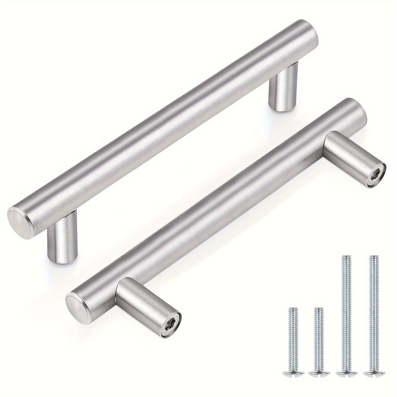 

10-25 Pack Kitchen Cabinet Pulls, 3-3/4 Inch Hole Center Solid Iron Drawer T-bar Handles, Polished Metal With Brushed Nickel Finish, Includes Installation Hardware For Cabinets