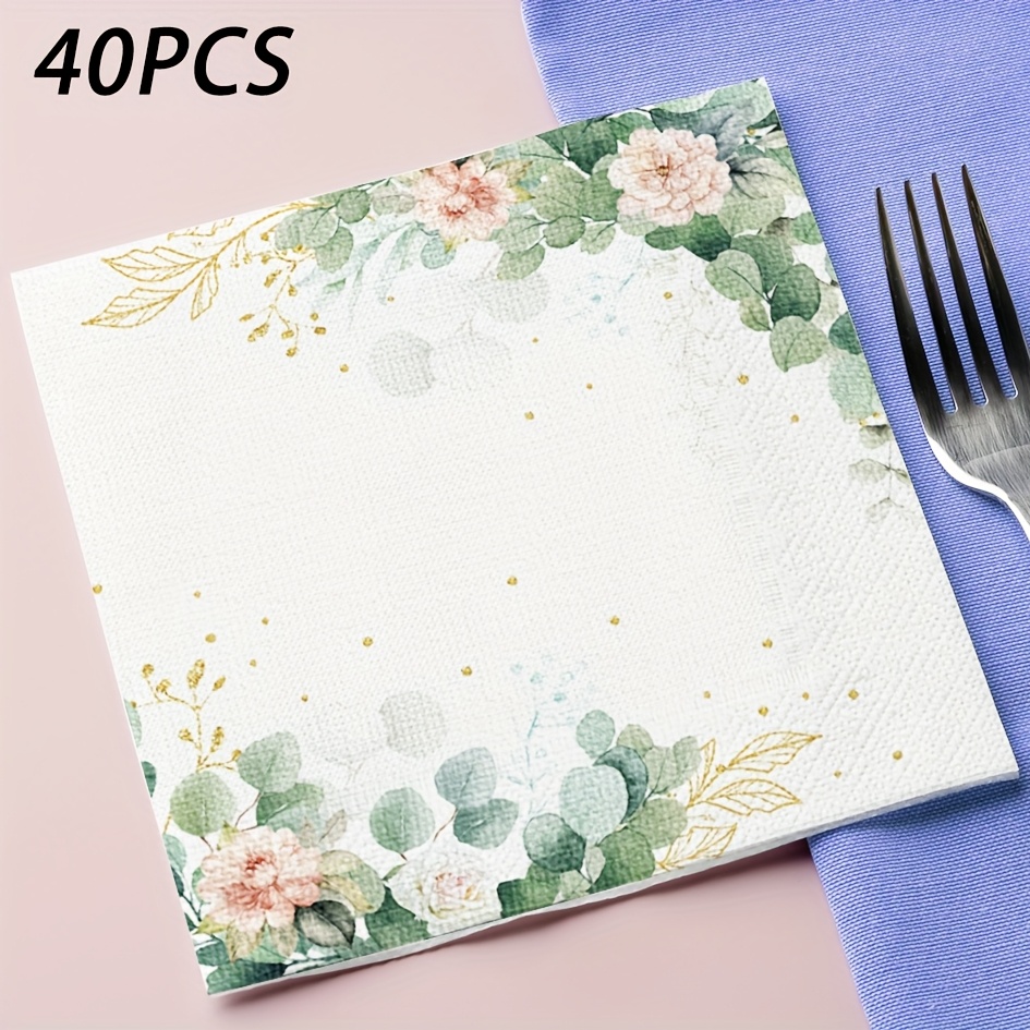 E-shop 40 Stück Eukalyptusblatt-Blumen Servietten, geeignet für verschiedene Partyanlässe wie Geburtstage, Hochzeiten, Babypartys, Taufen und mehr,