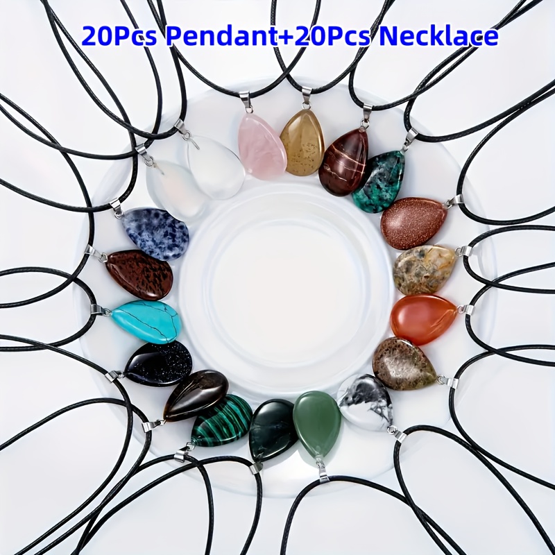 TEMU Ensemble de 40 pendentifs de goutte de naturelle , comprenant des breloques de de quartz associées à une chaîne de collier de réglable, parfait