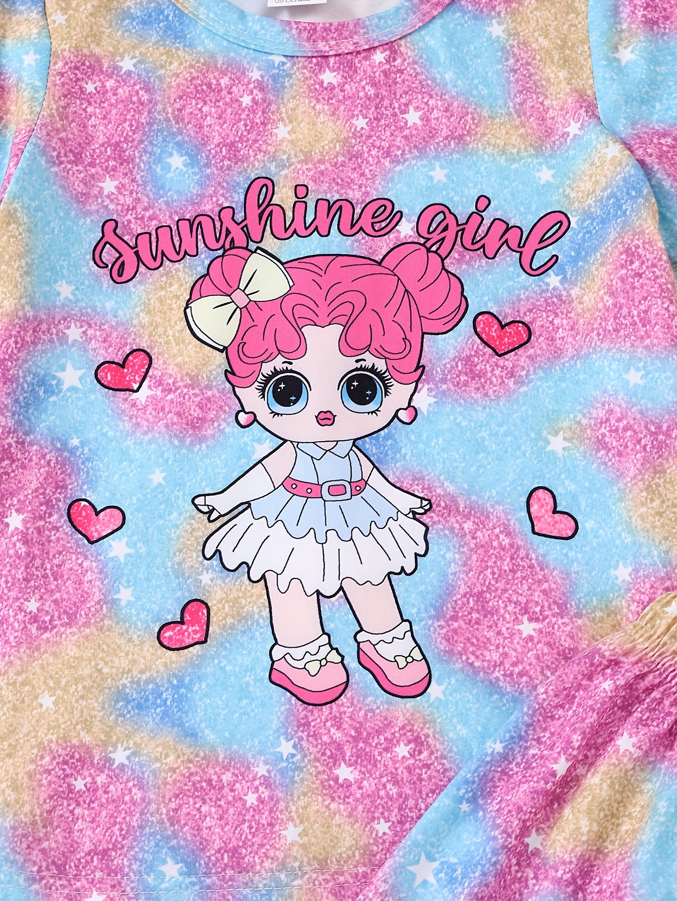 Girls Gradient Full Hearts Print Pajama Set Cartoon Girl - Temu