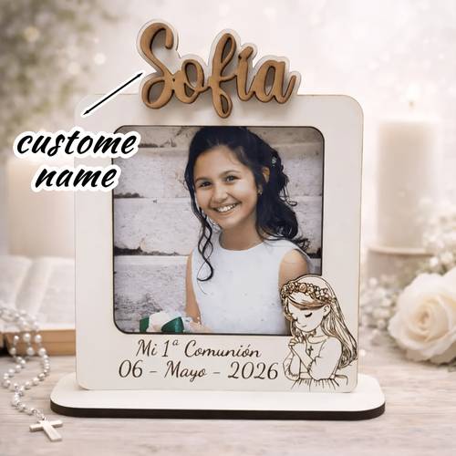 una 1pc marco de fotos de comunión personalizado, que se puede grabar con el . se puede regalar como un regalo a los invitados, para niños y niñas, y una decoración para la de comunión