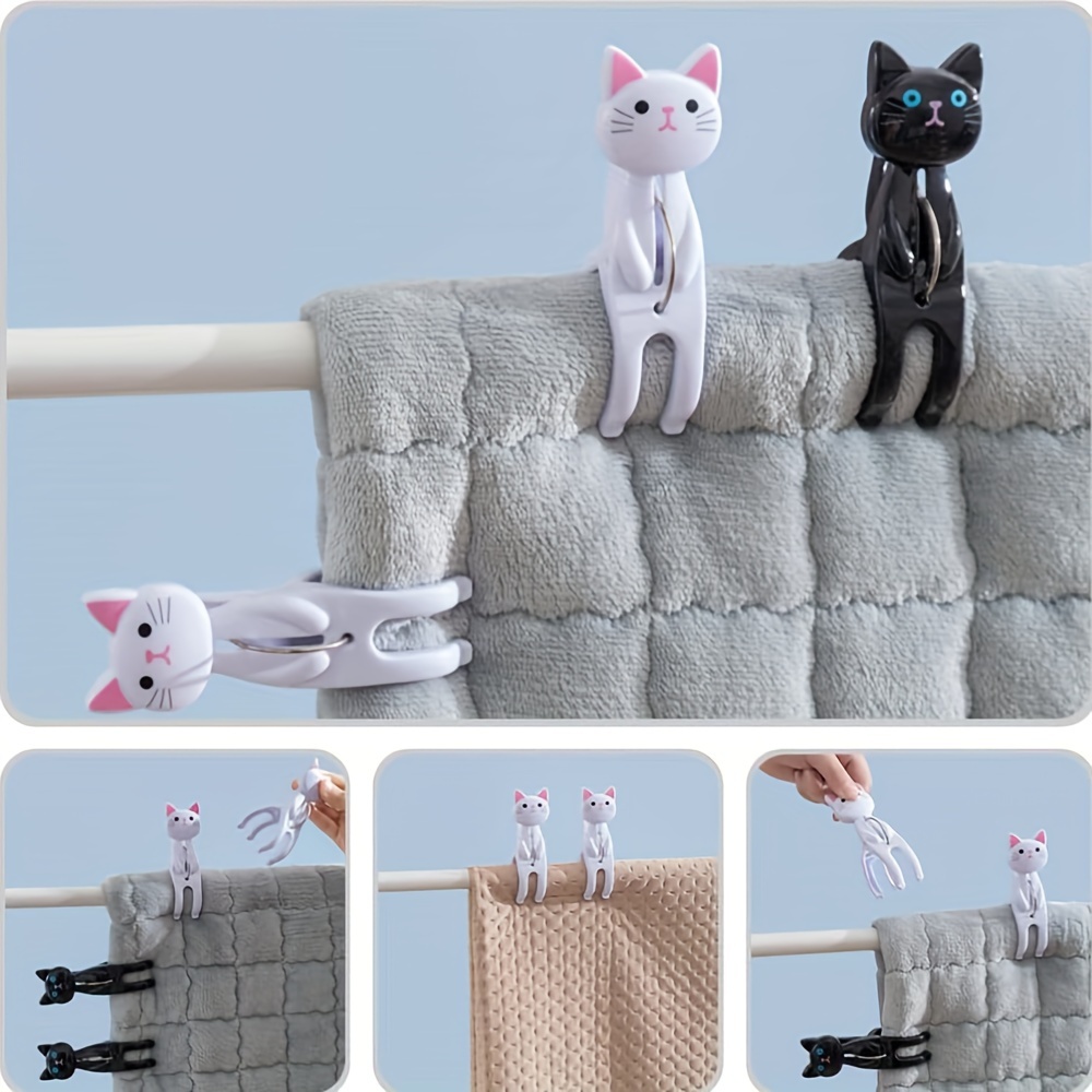 

2-pack Cat Shape Beach Towel Clips, Plastic Chair Clips For Towels, Cute Cartoon Kitty Clamp For Clothes, Quilts, Blankets On Lounge Chairs