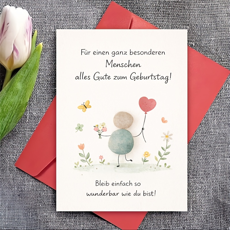 Image of 1 Envelope And 1 Greeting Card Birthday Greeting Card Heart Balloon Cute Illustration For Friend Partner Family Celebration Romantic Gift Note Blank Insidegreeting Card