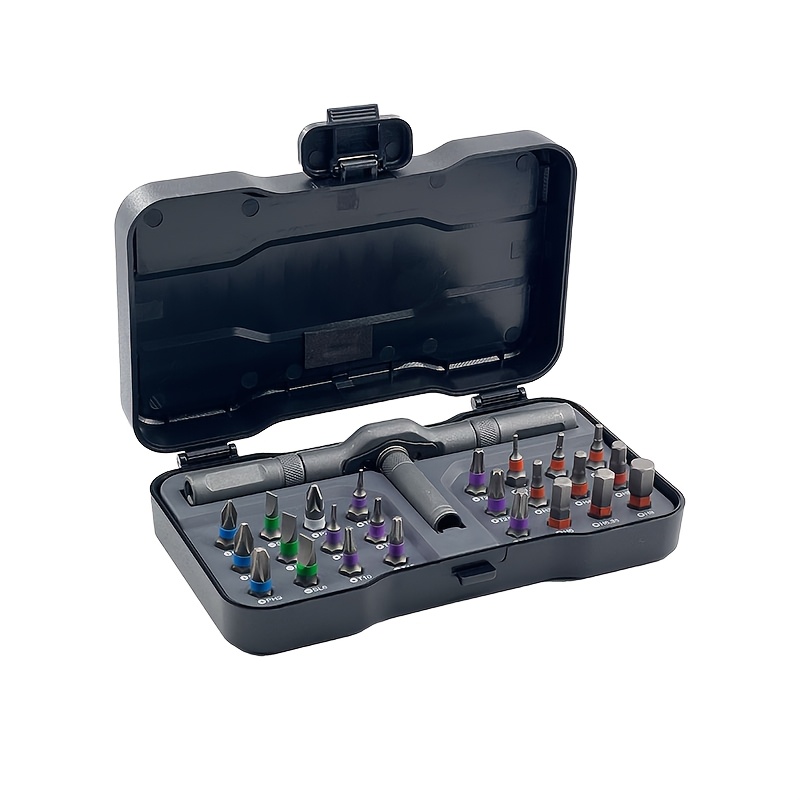 TEMU Kit de tournevis magnétiques 24-en-1, ensemble de tournevis à cliquet avec poignée détachable, sacoche d'outils de réparation compacte et