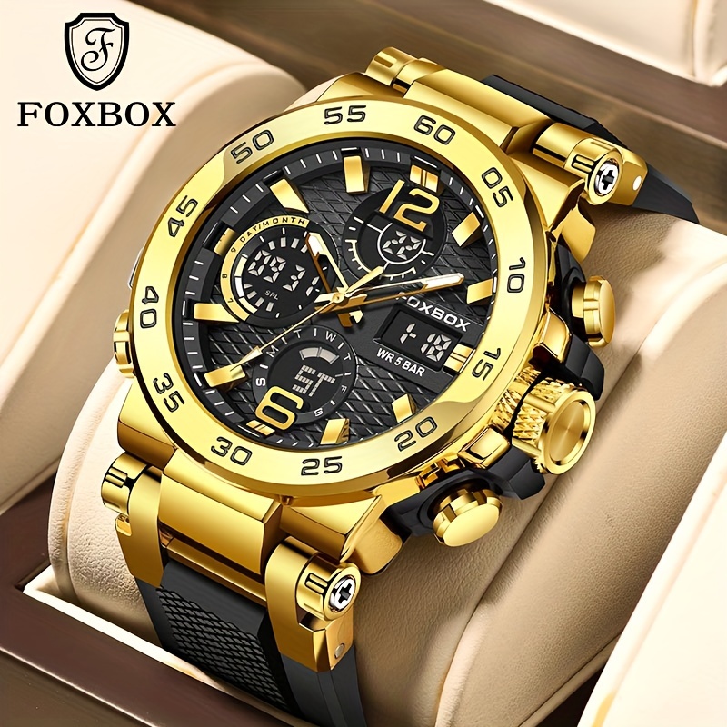 

Foxbox Fashion Casual Men's Watch With Multiple Color Choices. Electronic Dual Display Glowing Waterproof Multi-functional Chronograph Watches. Suitable For Outdoor Camping