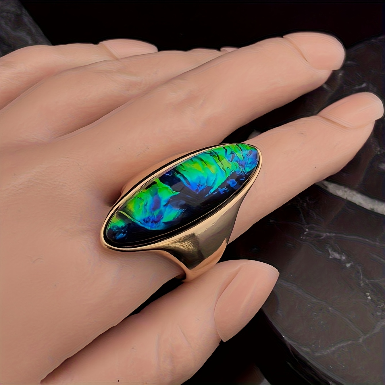 Women's High-Quality Golden Plated Colorful Stone Ring