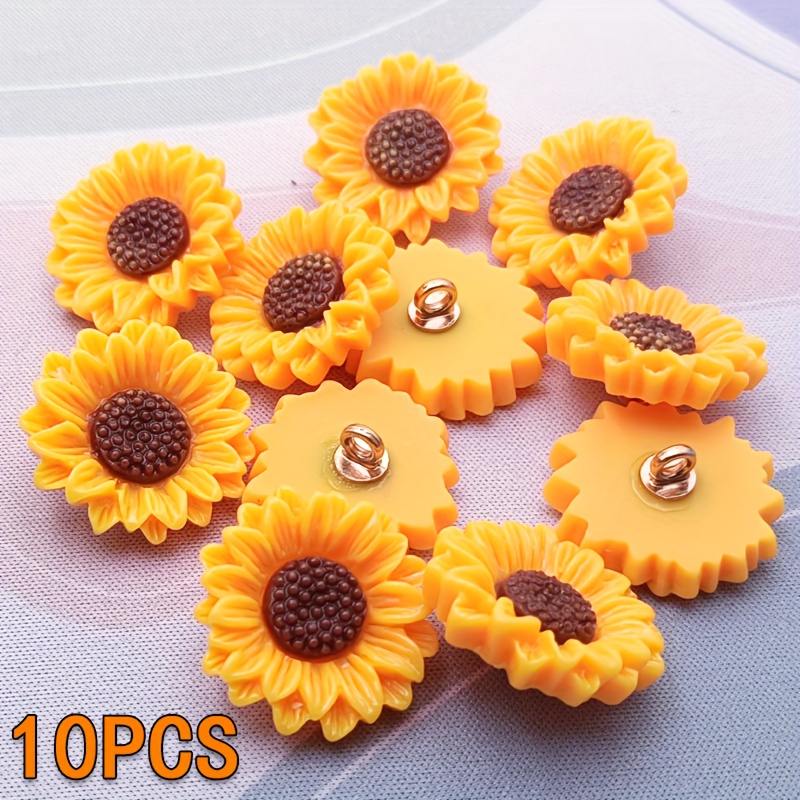 E-shop 10 Stück Sonnenblumenförmige Harzknöpfe, Neue Cartoon-Stil Exquisite Modeknöpfe, Sonnenblume mit Kleber Große Knöpfe, 3D Stereoskopische Relief