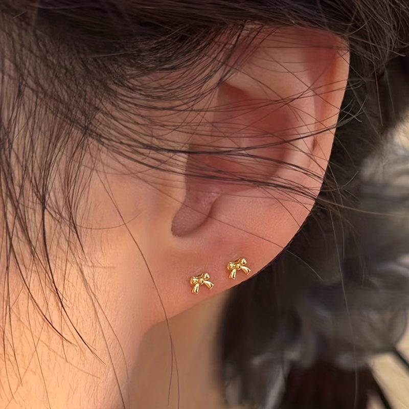 TEMU 1 Pair Of Vintage Romantic High-end Mini Bow Stud Earrings For Women, Mini Elegant, , Cute, Exquisite, And Stylish Bow Stud Earrings, A Gift For