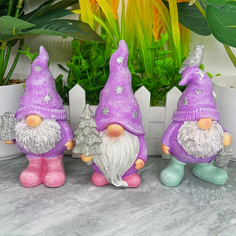 

3pcs Set Vintage Purple Resin Garden Statues - Outdoor & Home Decor, Ideal For Bookshelf, Living Room, Porch, And Balcony - No Power Needed, Featherless, By