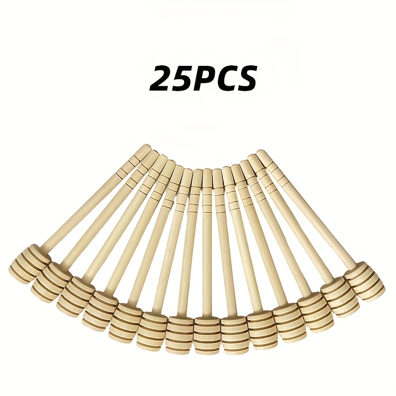 TEMU 25pcs Pack Wood Honey Stir Bar With Long Stick & Spoon - Hygienic Portable Mixing Suitable For Honey, Sauces, Spices,,, Travel, For Tea//egg