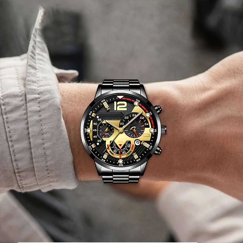 6pcs Men's Elegant Business Steel Strap Watch Set