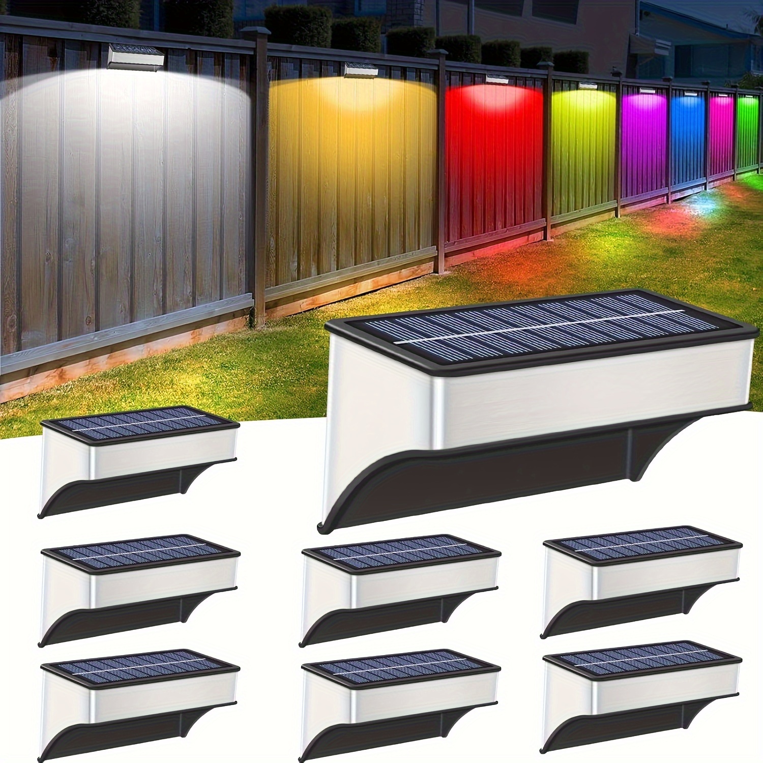 

Solar Fence Lights, 8 Pack Solar Wall Lights Outdoor 60 Lumen 8 Warm&cool White, Rgb, Solar Deck Lights For Backyard, Garden, Fence, Wall, Deck Railing, Stairs, Outdoor Decor