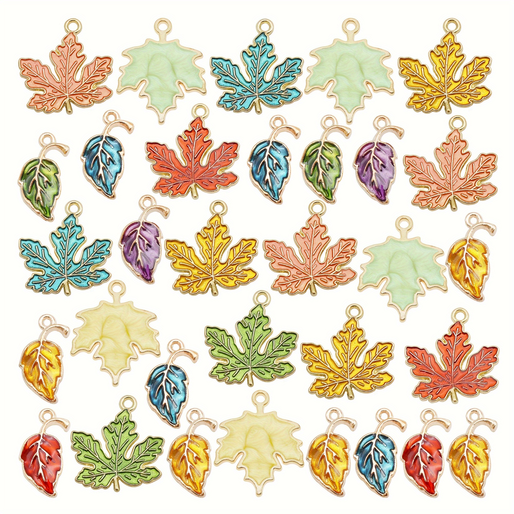 

24pcs Assorted Enamel Leaf Charms, Multicolor Metal Pendants For Diy Jewelry Making, Necklace And Earrings Decoration, Crafting Accessories