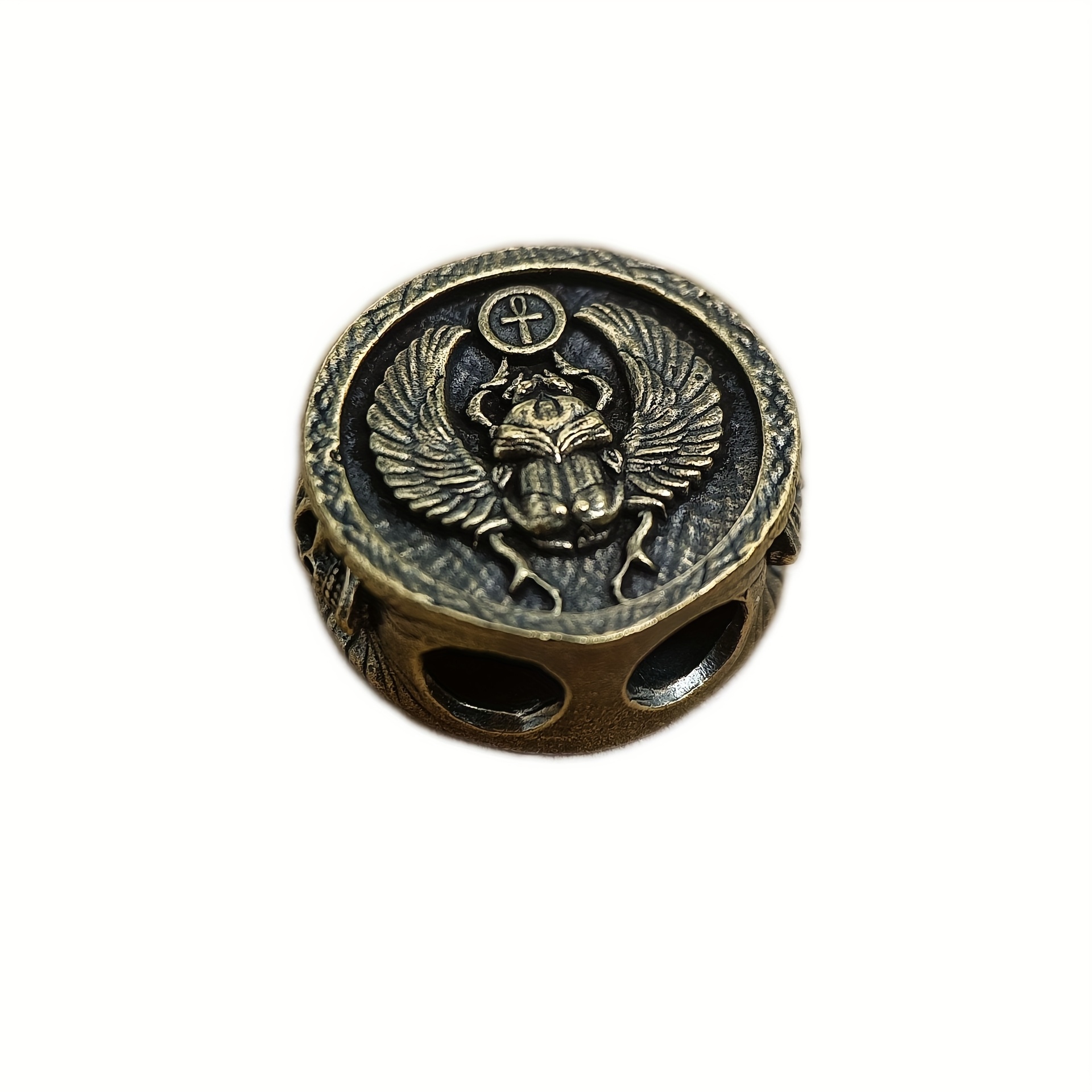 Men's Key Ring And Keychain, Featuring A Vintage Copper Scarab Pendant, A Round Skull Element Edc Accessory, Suitable For Outdoor Projects
