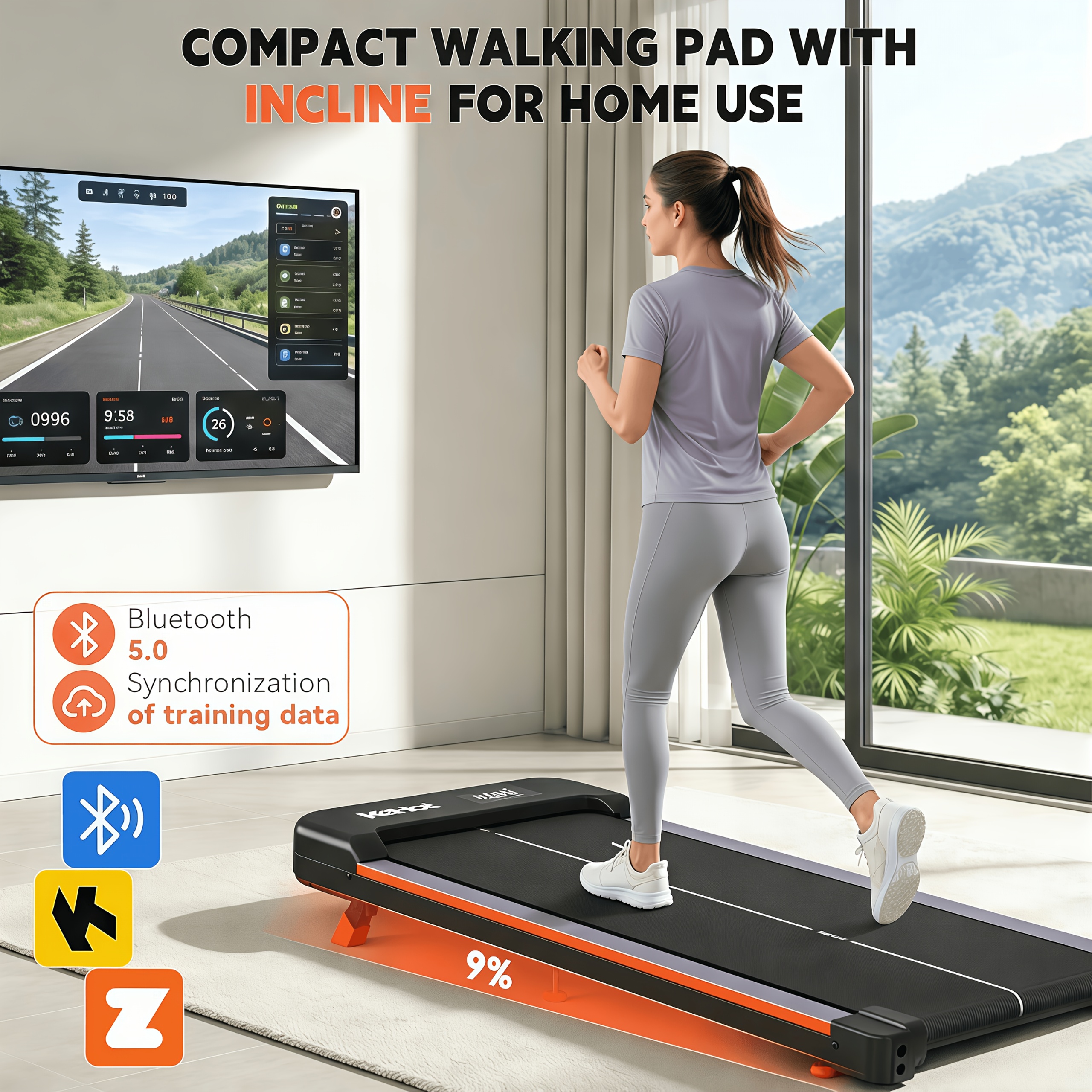 Image of 3-in-1 Quiet Walking Pad: Foldable With App Control, Adjustable Incline 9%/10%, Home Sports Fitness Gear For Body Shaping & Slimming