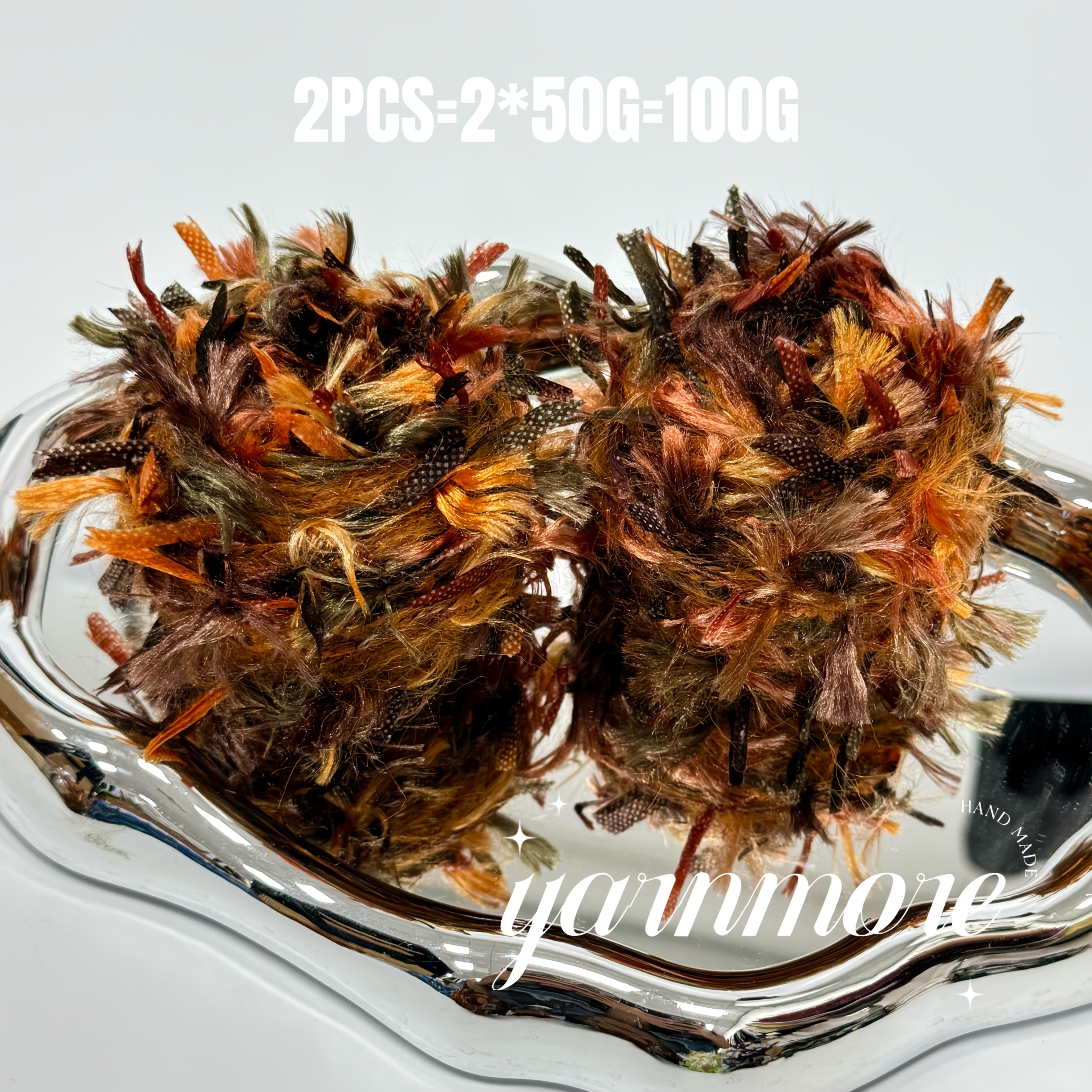 TEMU Niche Treasure Floral Puff Yarn Thick Thread, Autumn Maple Leaf Color Feather Gauze, 3d Long Texture Special Yarn, Handmade Bag Scarf Hairband