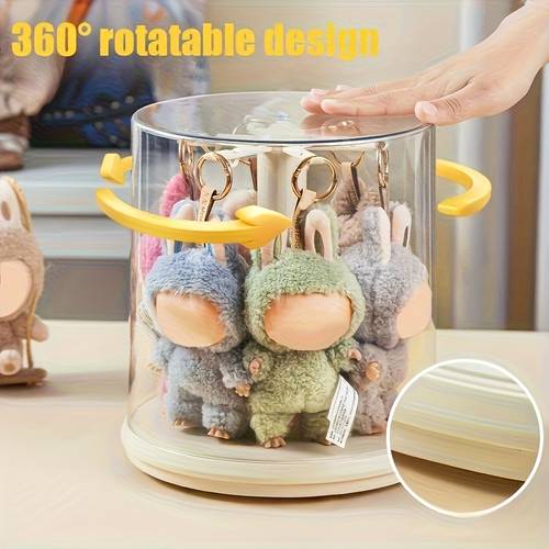 1pc hanging rotating display box transparent acrylic dustproof rotating display with hooks for plushies handmade doll accessories storage ideal gifts for back to school