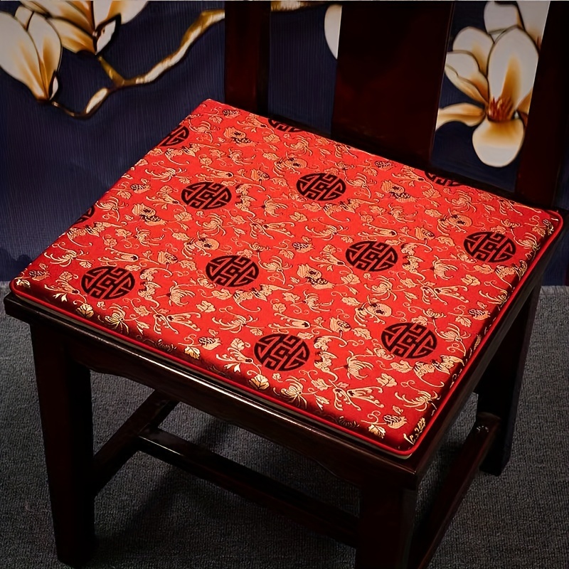 Vintage Floral Geometric-Patterned Chair Cushion, Non-Slip Linen Seat Pad  for Dining and Tea Chairs, with Zipper Closure, Hand Washable Multipurpose 