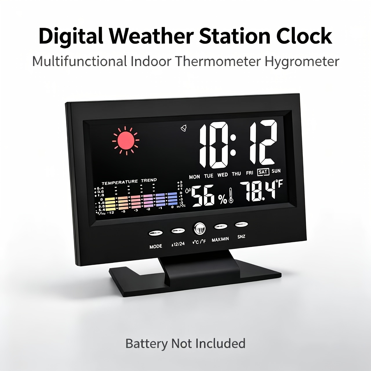 TEMU Réveil Station Météo Intelligente à Écran LED Couleur, Moniteur Météo Numérique Multifonctionnel Équipé d'un Capteur de Température et