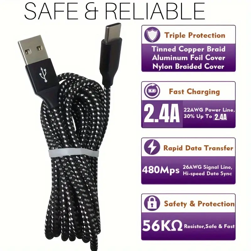 3 piezas/5 piezas cable de tipo c cable cargador usb c cable cargador usb a a c tipo cable cargador de carga rápida para samsung xiaomi vivo oppo redmi cargador rápido cable de 39.37 pulgadas/78.74 pulgadas/118.11 pulgadas negro detalles 1