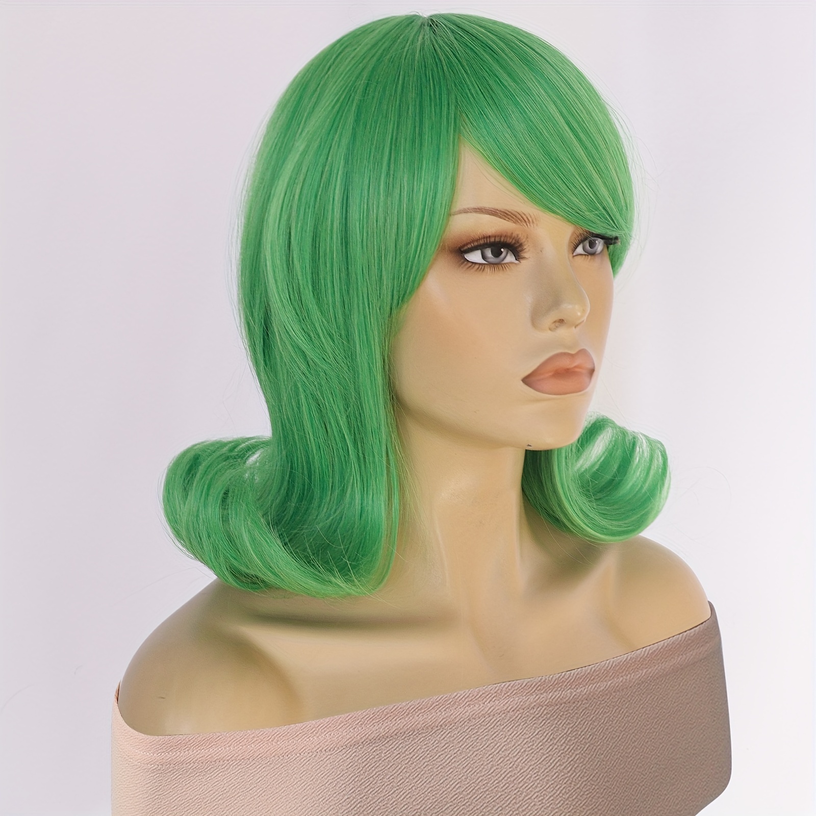 Short 14inch Green Retro Beehive Flip Bouffant Women s Synthetic Cosplay Wig For Halloween 60s 70s Retro Wavy Wigs With Bangs Fits Vintage Costume Sho