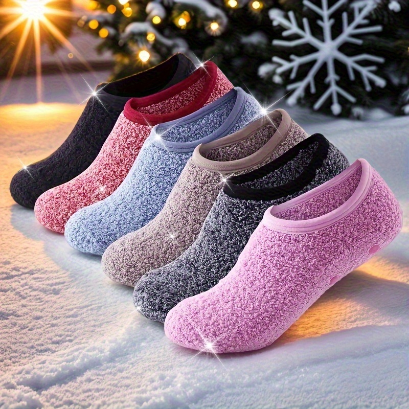 TEMU 6 Pairs Of Cozy Indoor Slippers For Women, Featuring Thick Plush Socks With Anti-slip Soles, Perfect For Winter. Home Shoe Covers Are Warm,