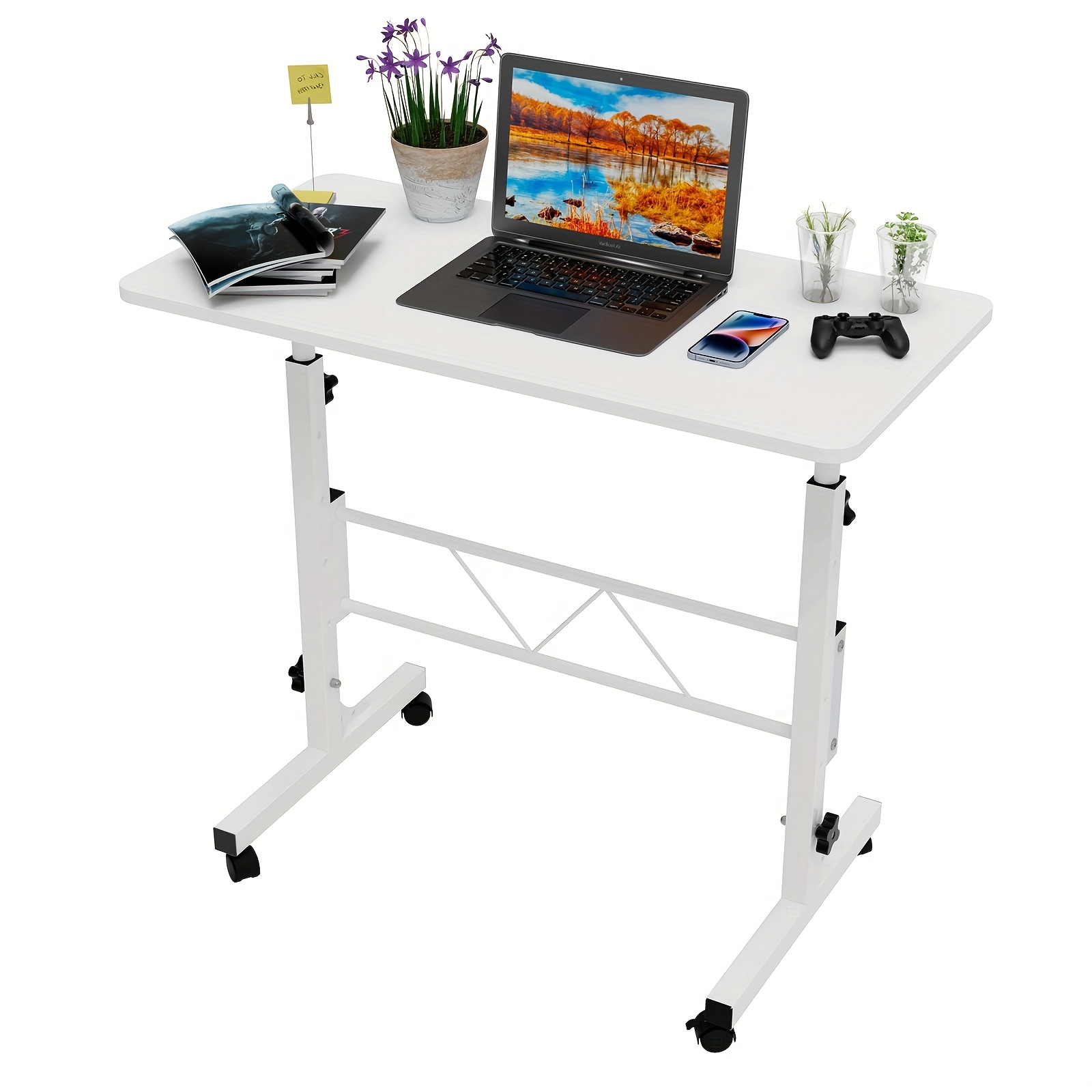 Mobile Laptop Desk With Wheels, Height Adjustable From 69 To 110 Cm, Featuring A High Back, 360-degree Rotation, Suitable For Use A Sofa, , Measuring 80 X 40 Cm
