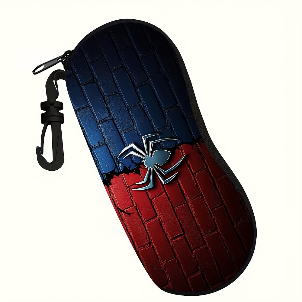 TEMU 1 Glasses Case With Print Featuring A And Blue Spider Logo, Zippered Eyeglass Case With Keychain - Lightweight, Durable, And Modern . Suitable