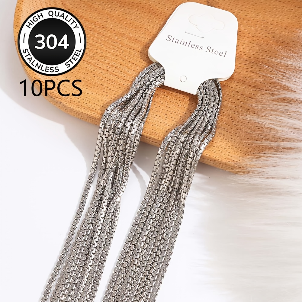 TEMU 10pcs Set - 304 Stainless Steel Necklace Chain - Flat Chain - Chain With Lobster Clasp - Simple - Durable - Classic Fashion - Lightweight -