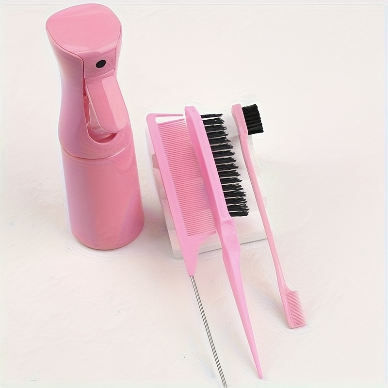 Image of 4pcs Hair Tool Set: Hair Spray Bottle, 2 Tail Combs, Fluffy Brushes, Eyebrow Combs, Nylon Styling Double-sided Combs And Edge Brushes, Hair Combs, Continuous Small Spray Bottle, Hair Brush, Hair Comb