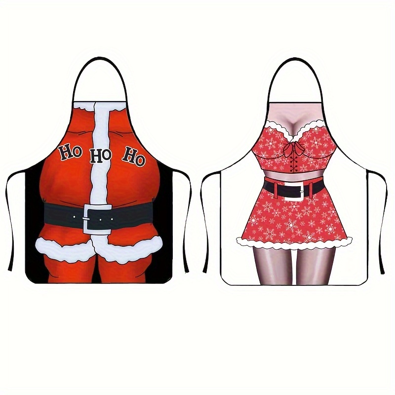 TEMU 2-pack Christmas Aprons, Red Santa Suit Design, Unisex Kitchen Cooking Aprons, Christmas Party, Chef Cooking, Gardening Cleaning, Polyester