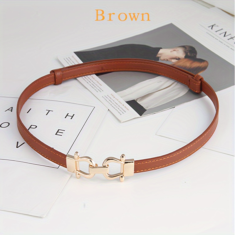 Women's Adjustable Waist Belt PU Leather Golden Square Buckle Casual Accessory