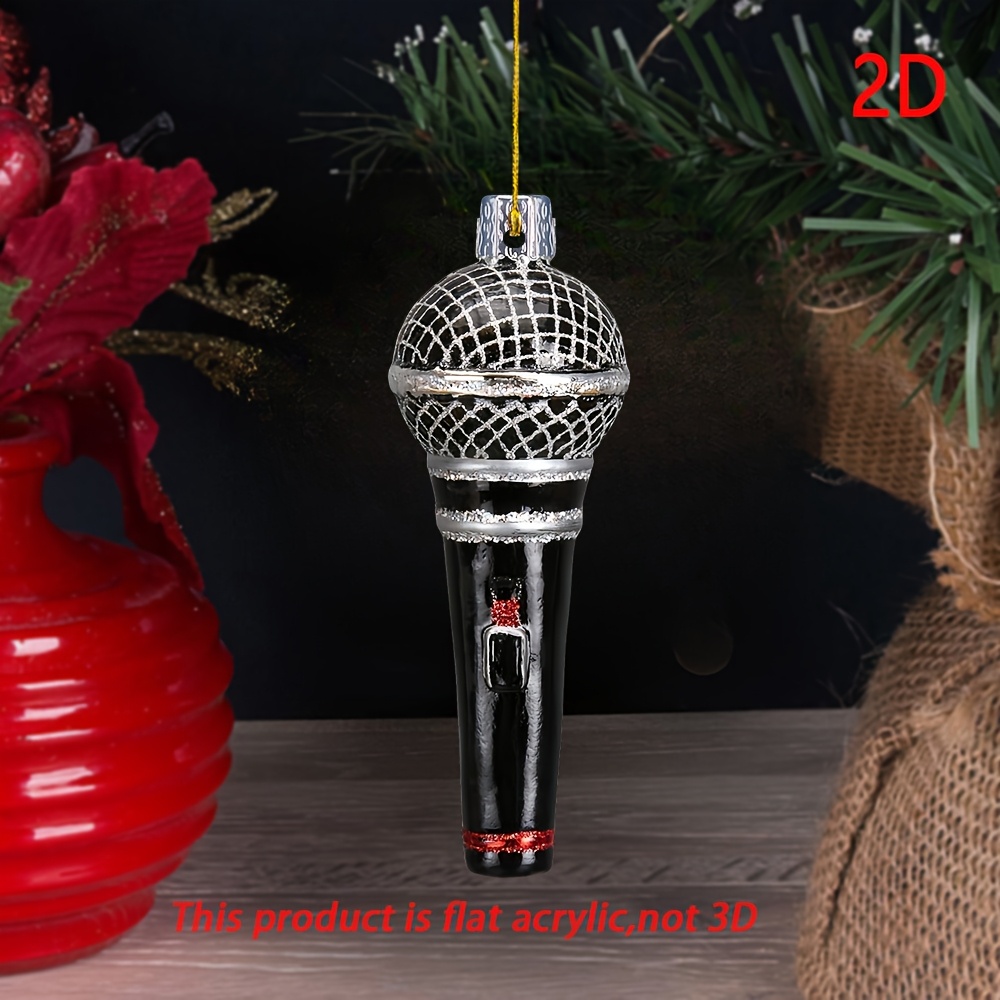 

1pc 2d Acrylic Christmas Ornaments Set: Musical Instruments, Tree Decorations, Microphones - Acrylic Gifts For Holidays