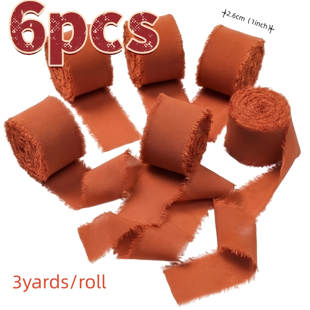 TEMU 6 Rolls Frayed Fringe Chiffon Ribbon 1" X 18 Yds Total Burnt Orange Halloween Decorations Christmas Decorations