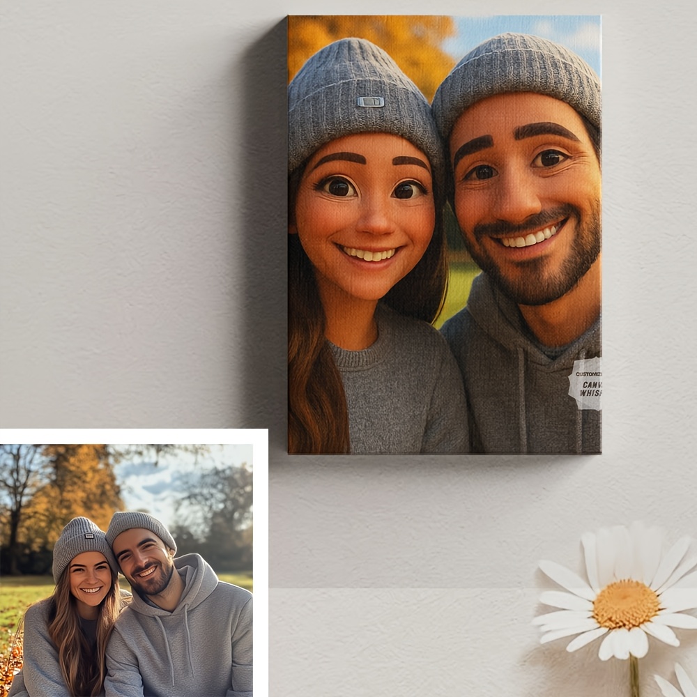 E-shop Personalisiertes Familienfoto-Animation-Stil Leinwandbild - Ungerahmtes 2D Flach-Cartoon-Porträt Poster, Anpassbar mit Ihren eigenen Fotos für
