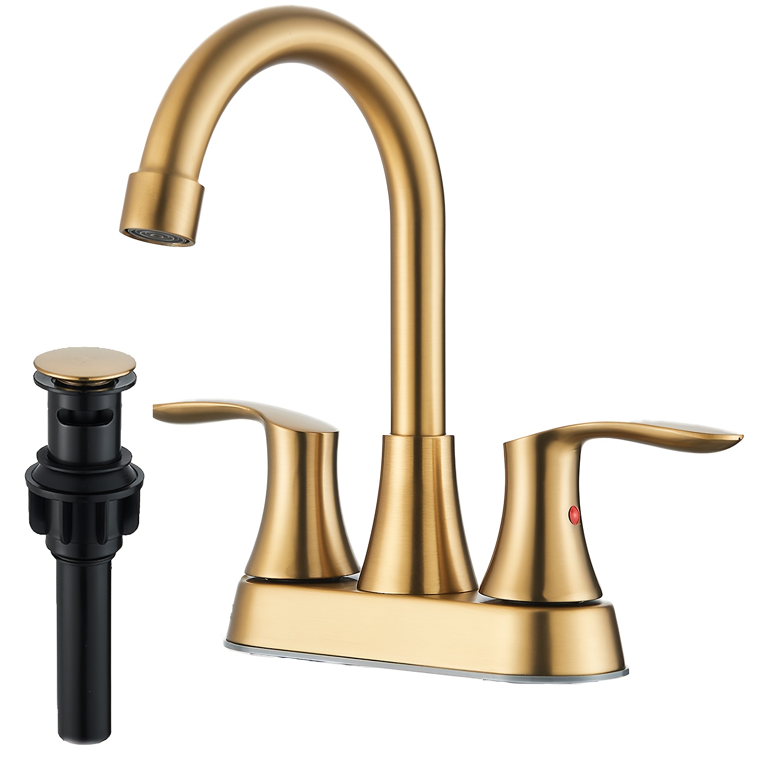 TEMU 1pc Brushed Golden/black Bathroom Faucet - 3-hole Centerset Vanity Faucet With Pop-up Drain & Stainless Steel, Two-handle Hot/cold Mixer, Valve,