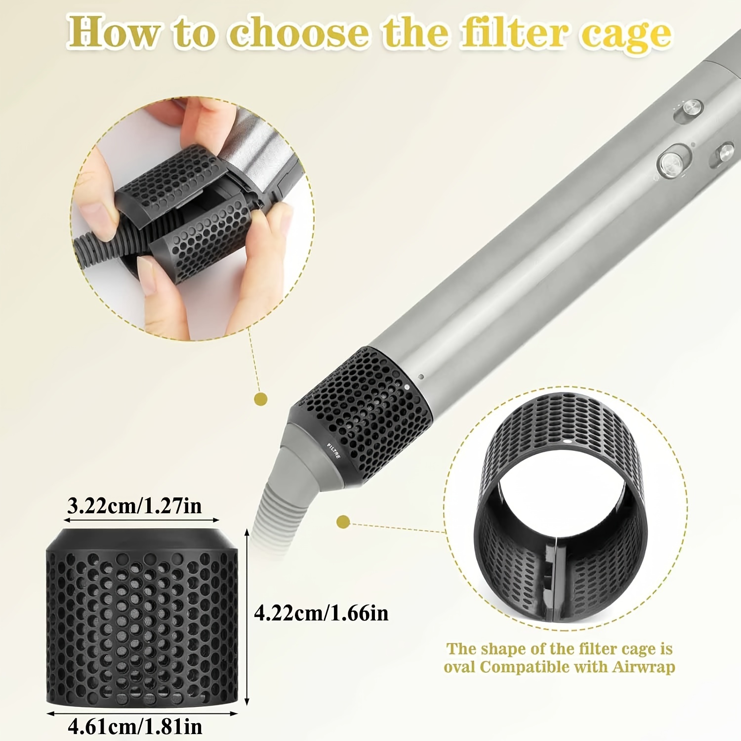 Universal Magnetic Filter Cover Replacement Kit For Styling Tools, External Mesh Protective Cover Accessory - Black