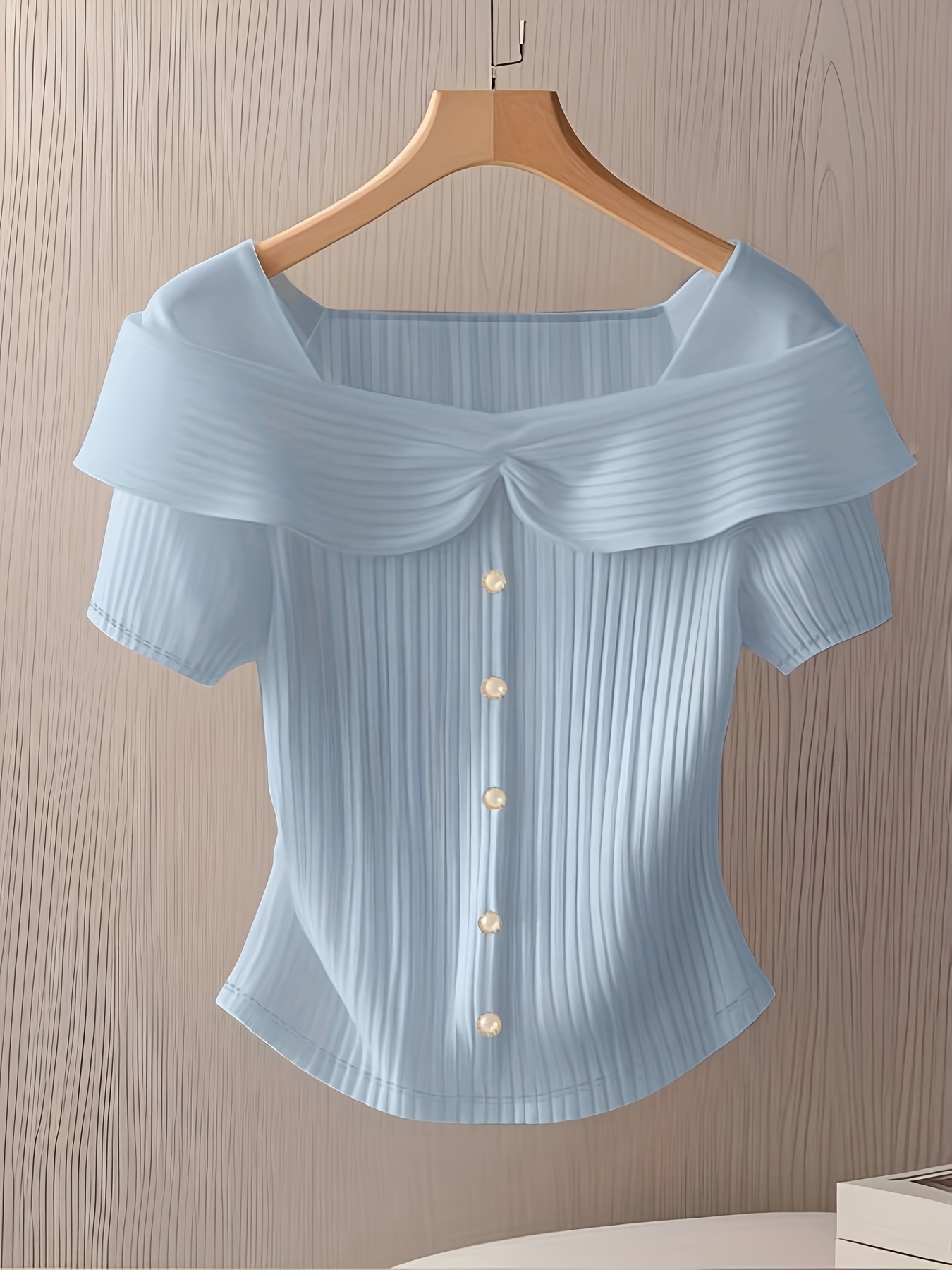 Women's Summer Short Sleeve Top - Elegant Middle Eastern-Inspired Button-Front Design, Lightweight Breathable Fabric, Machine Washable Solid Color Blouse for Casual & Formal Wear, Versatile Clothing, Sophisticated Style, Ribbed Texture, Stylish Women