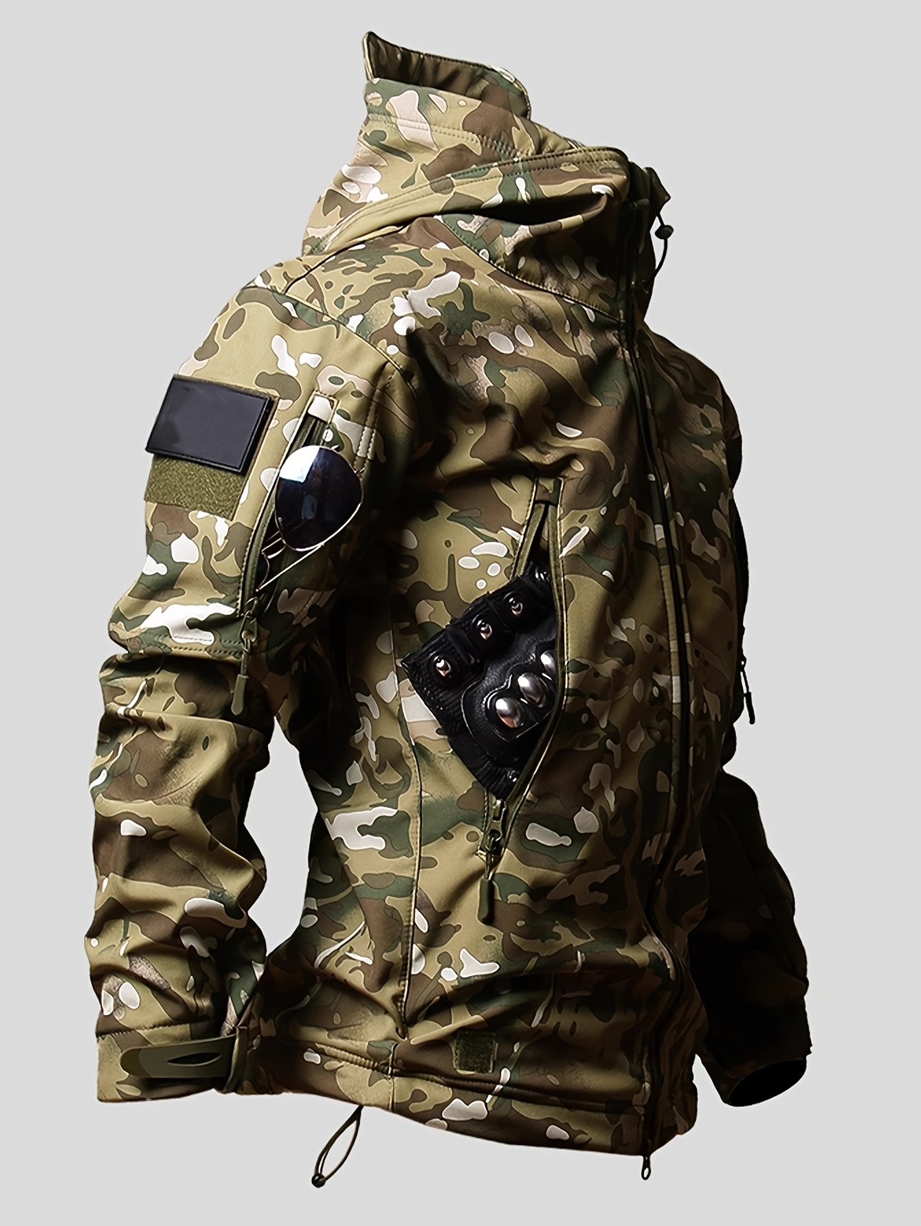mens fleece lined casual sports jacket for autumn and winter windproof and outdoor softshell coat fleece top camouflage work shirt featuring multiple pockets and zippers suitable for wearing   autumn and winter