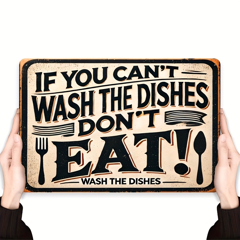 Vintage Metal Signs With The Saying " Wash The Dishes, " - 8x12 Rustic Wall Art Ideal For Home, Dining, And Interior And Exterior Decoration, Great For Kitchen And Room Decor