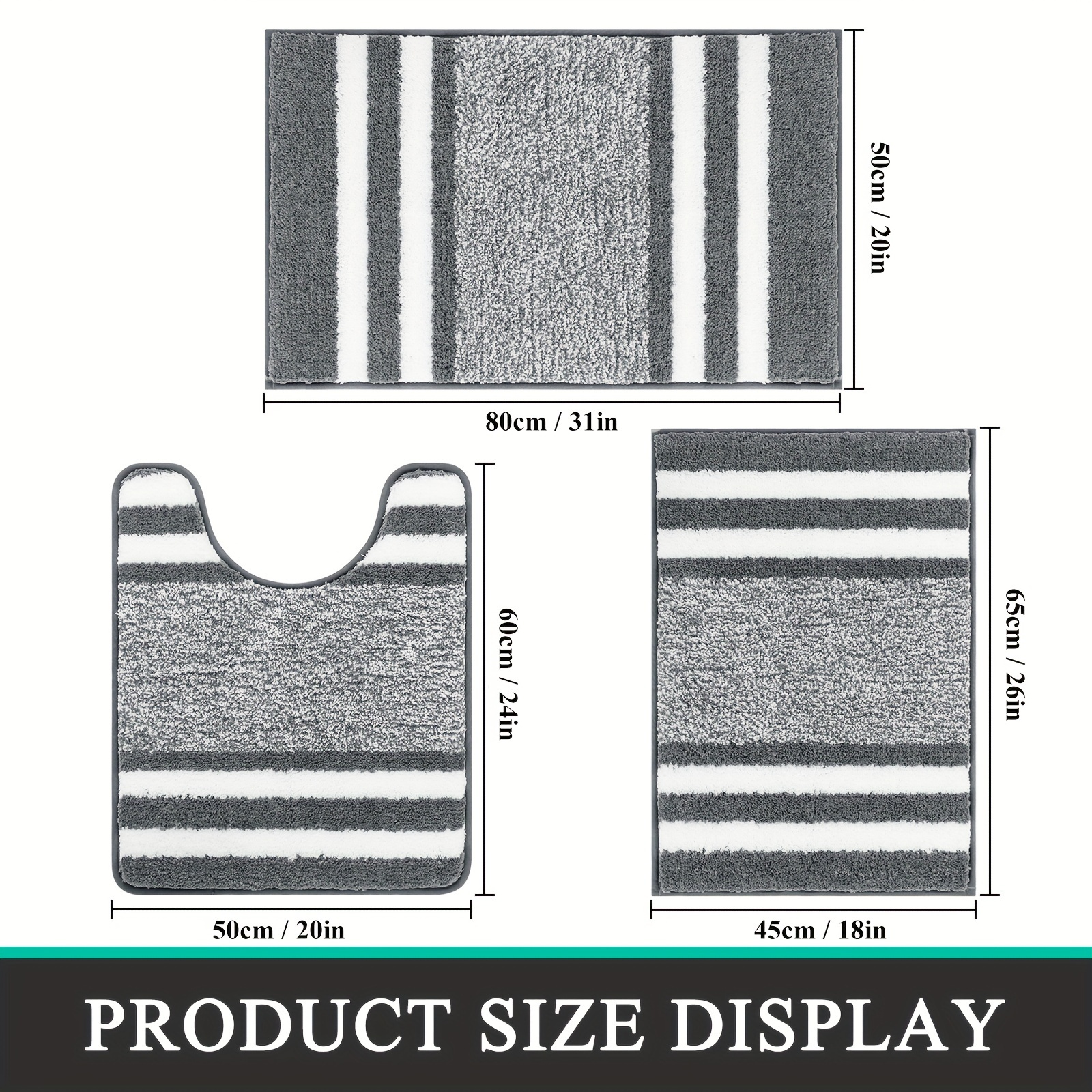 Multiple color options available for the 3-piece bath mat set