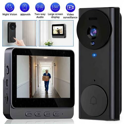 4 3 doorbell camera with video recording two way audio system suitable for home commercial use no wifi subscription free low voltage doorbell for outdoor surveillance